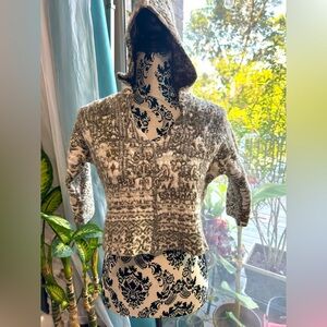 Free People Oversized Hooded Boho crop top Sweater Olive Green  Soft Knit Sz XS